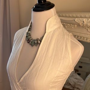 White linen wrap dress